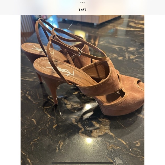 Saint Laurent YSL Tribute Nude beige suede Platform Sandal Pumps Sz 40 US 9.5 - Picture 1 of 7